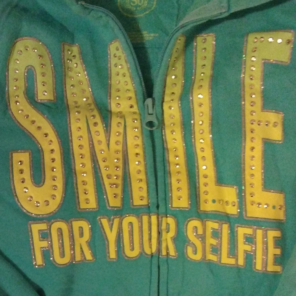 SO Teal Hoodie with Smile Print - Picture 2 of 4